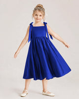 Royal Blue Satin A-line Girls Formal Dress Front View