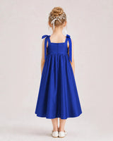 Royal Blue Satin A-line Girls Formal Dress Back View