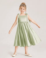 Sage Green Satin A-line Girls Formal Dress Front View