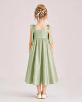Sage Green Satin A-line Girls Formal Dress Back View
