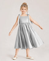 Silver Satin A-line Girls Formal Dress Front View