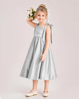 Silver Satin A-line Girls Formal Dress Front View