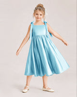 Sky Blue Satin A-line Girls Formal Dress Front View