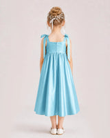 Sky Blue Satin A-line Girls Formal Dress Back View