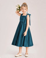 Teal Satin A-line Girls Formal Dress Front View