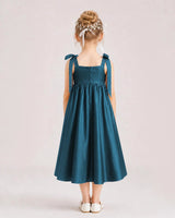 Teal Satin A-line Girls Formal Dress Back View