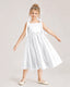 White Flower Girl Dress Satin Midi Spaghetti Strap Gown Front View