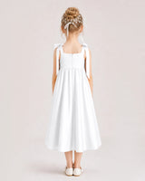 White Satin A-line Girls Formal Dress Back View