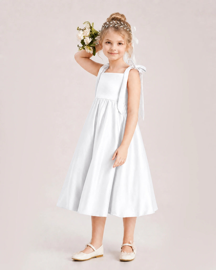 White Satin A-line Girls Formal Dress Front View