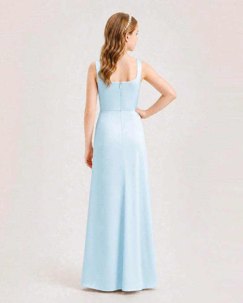 Baby Blue Satin A-line Junior Bridesmaid Dress Back View