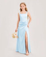 Baby Blue Satin A-line Junior Bridesmaid Dress Front View