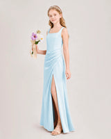 Baby Blue Satin A-line Junior Bridesmaid Dress Front View