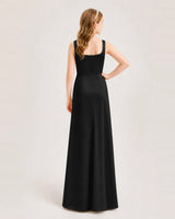 Black Satin A-line Junior Bridesmaid Dress Back View