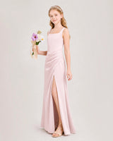 Blush Pink Satin Sheath Junior Bridesmaid Dress Front View
