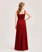 Burgundy Satin A-line Junior Bridesmaid Dress Back View