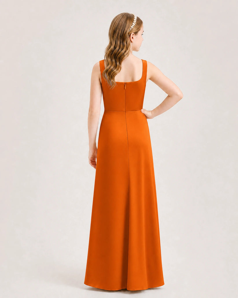 Burnt Orange Satin A-line Junior Bridesmaid Dress Back View