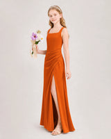Burnt Orange Satin A-line Junior Bridesmaid Dress Front View