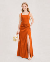 Burnt Orange Satin A-line Junior Bridesmaid Dress Front View