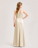 Champagne Satin A-line Junior Bridesmaid Dress Back View