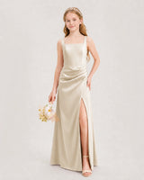 Champagne Satin A-line Junior Bridesmaid Dress Front View