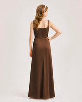 Chocolate Satin A-line Junior Bridesmaid Dress Back View
