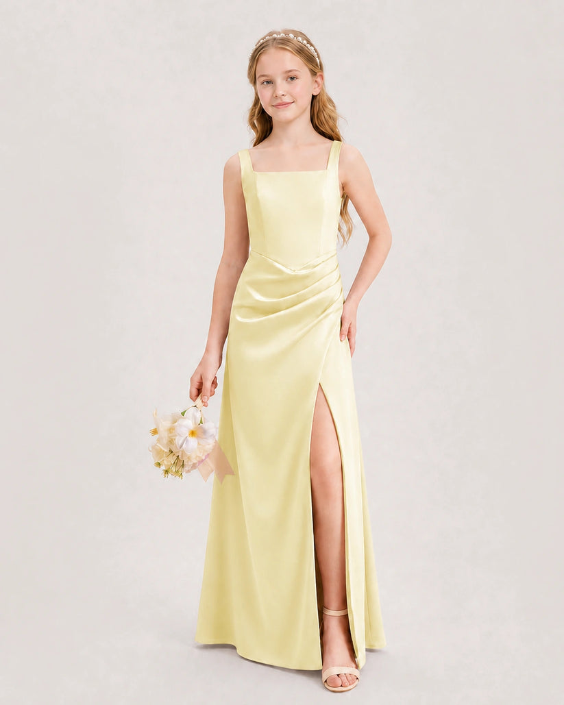 Daffodil Satin A-line Junior Bridesmaid Dress Front View