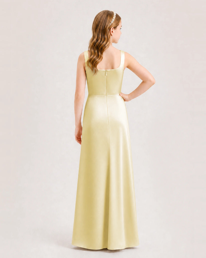 Daffodil Satin A-line Junior Bridesmaid Dress Back View