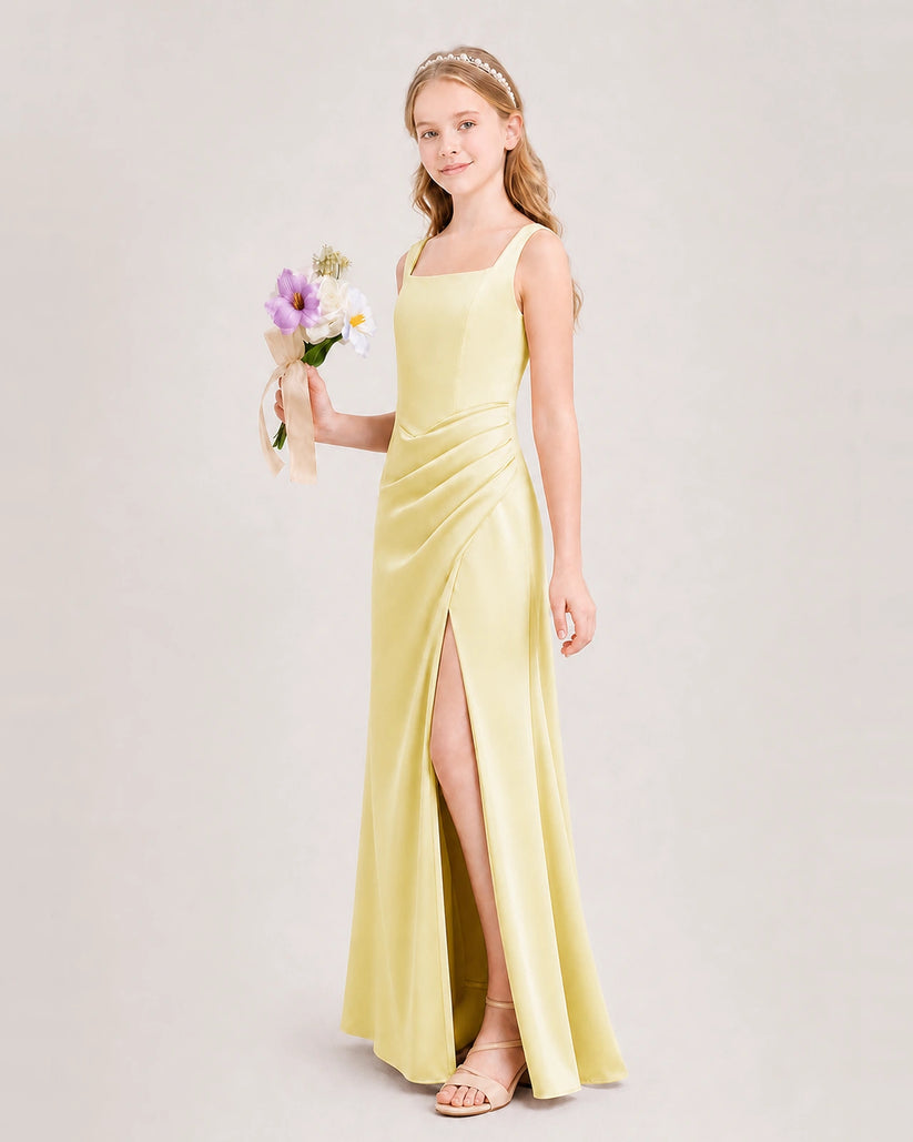 Daffodil Satin Sheath Junior Bridesmaid Dress Front View