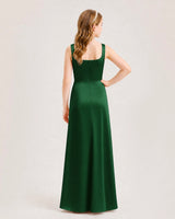 Dark Green Satin A-line Junior Bridesmaid Dress Back View