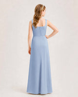 Dusty Blue Chiffon A-line Junior Bridesmaid Dress Back View
