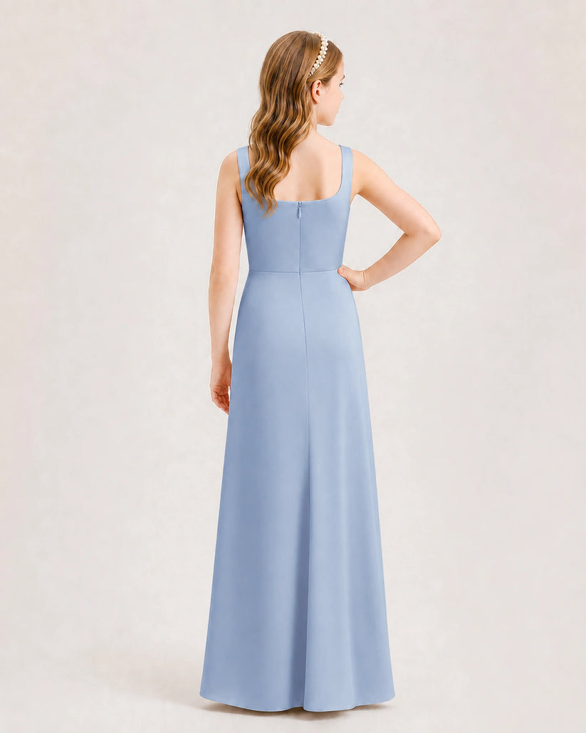 Dusty Blue Chiffon A-line Junior Bridesmaid Dress Back View