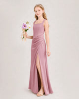 Dusty Rose Satin Sheath Junior Bridesmaid Dress Front View