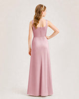 Dusty Rose Satin A-line Junior Bridesmaid Dress Back View