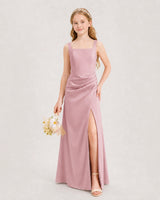 Dusty Rose Satin A-line Junior Bridesmaid Dress Front View