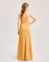 Gold Satin A-line Junior Bridesmaid Dress Back View