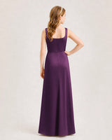 Grape Satin A-line Junior Bridesmaid Dress Back View