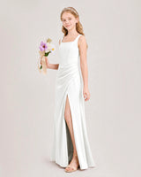 Ivory Satin A-line Junior Bridesmaid Dress Front View