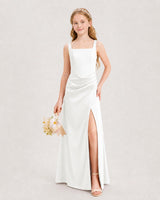 Ivory Satin Sheath Junior Bridesmaid Dress Front View