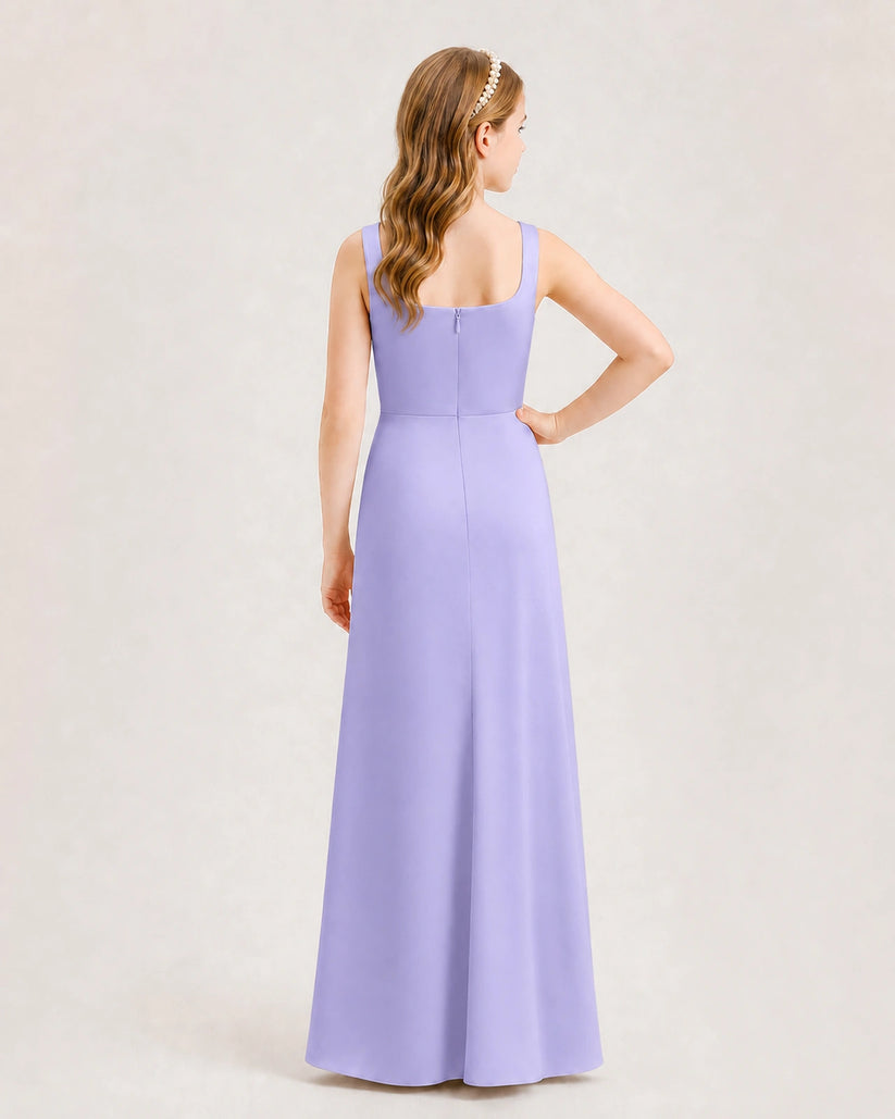 Lavender Chiffon A-line Junior Bridesmaid Dress Back View
