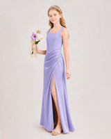 Lavender Satin A-line Junior Bridesmaid Dress Front View