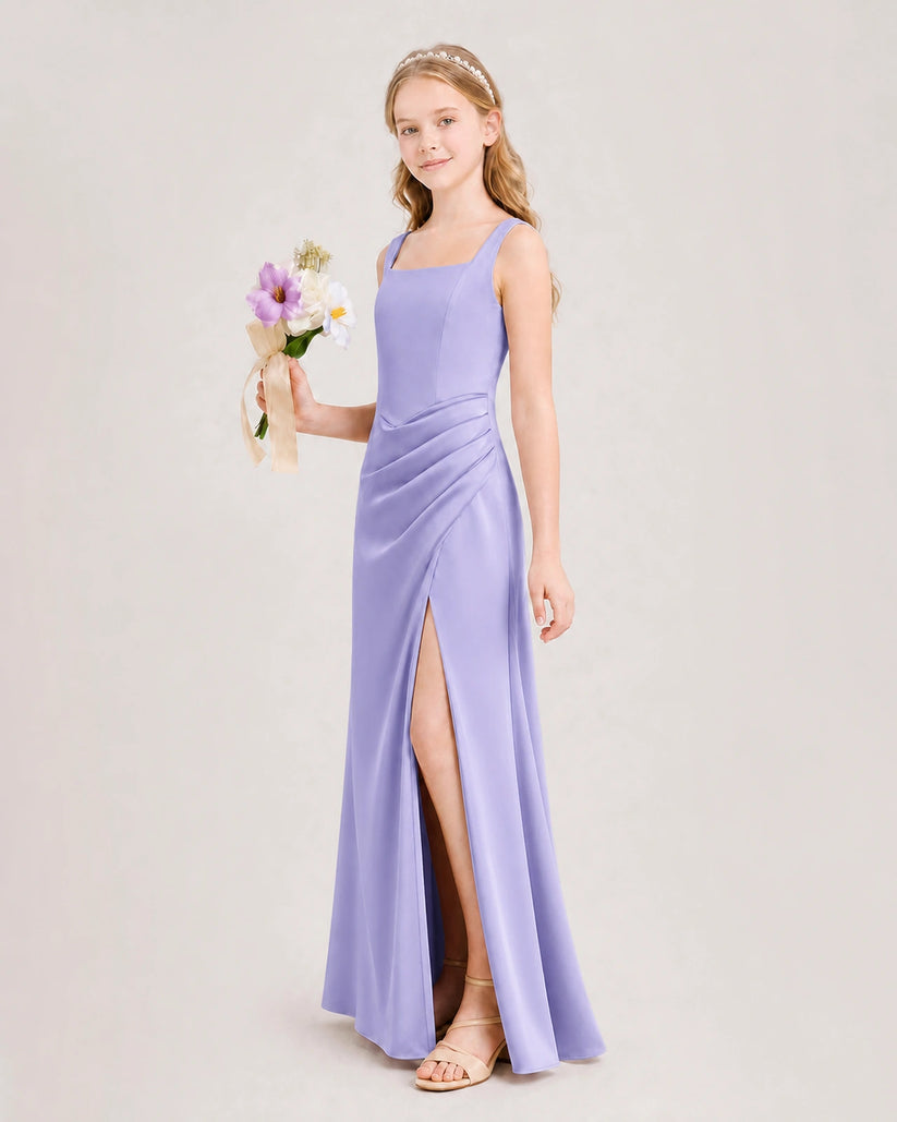 Lavender Satin A-line Junior Bridesmaid Dress Front View