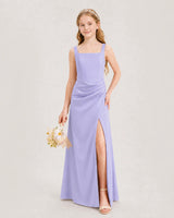 Lavender Satin A-line Junior Bridesmaid Dress Front View