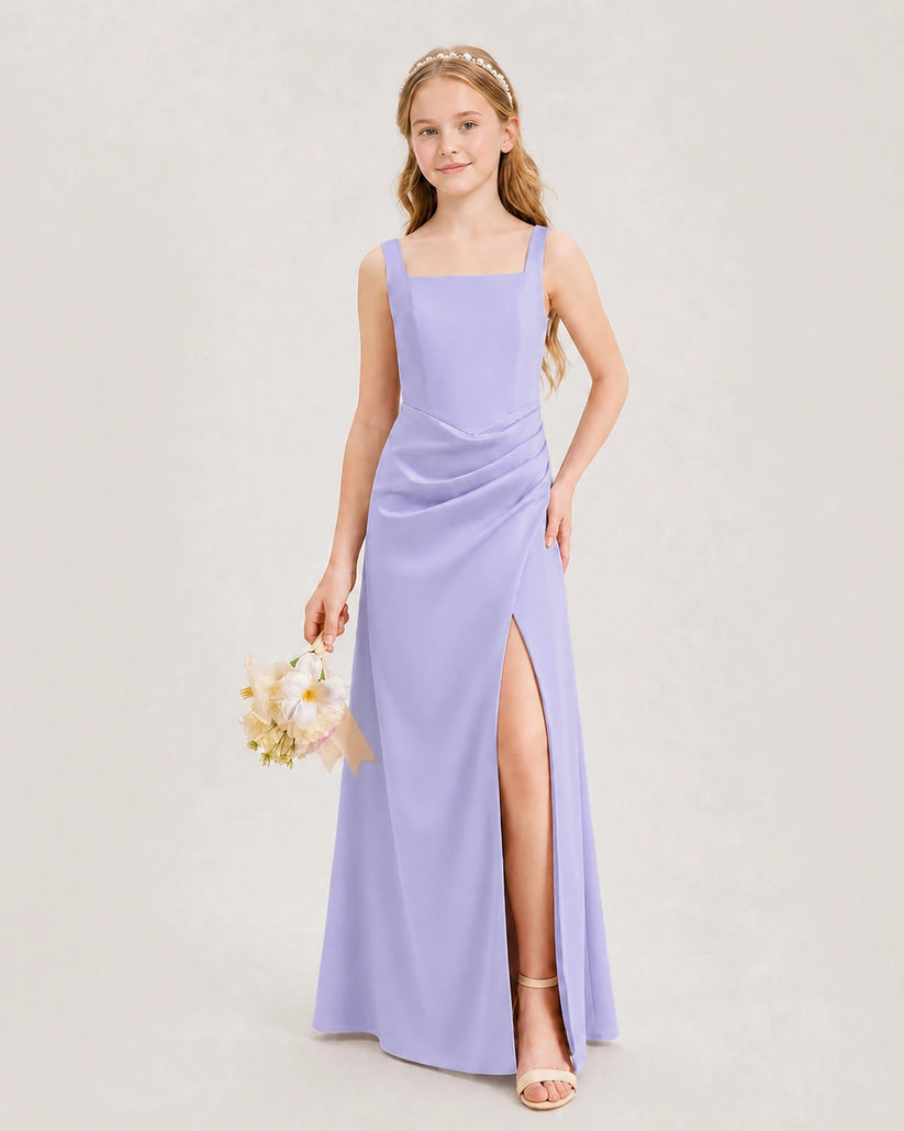 Lavender Satin A-line Junior Bridesmaid Dress Front View