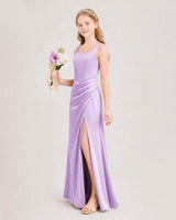Lilac Satin A-line Junior Bridesmaid Dress Front View