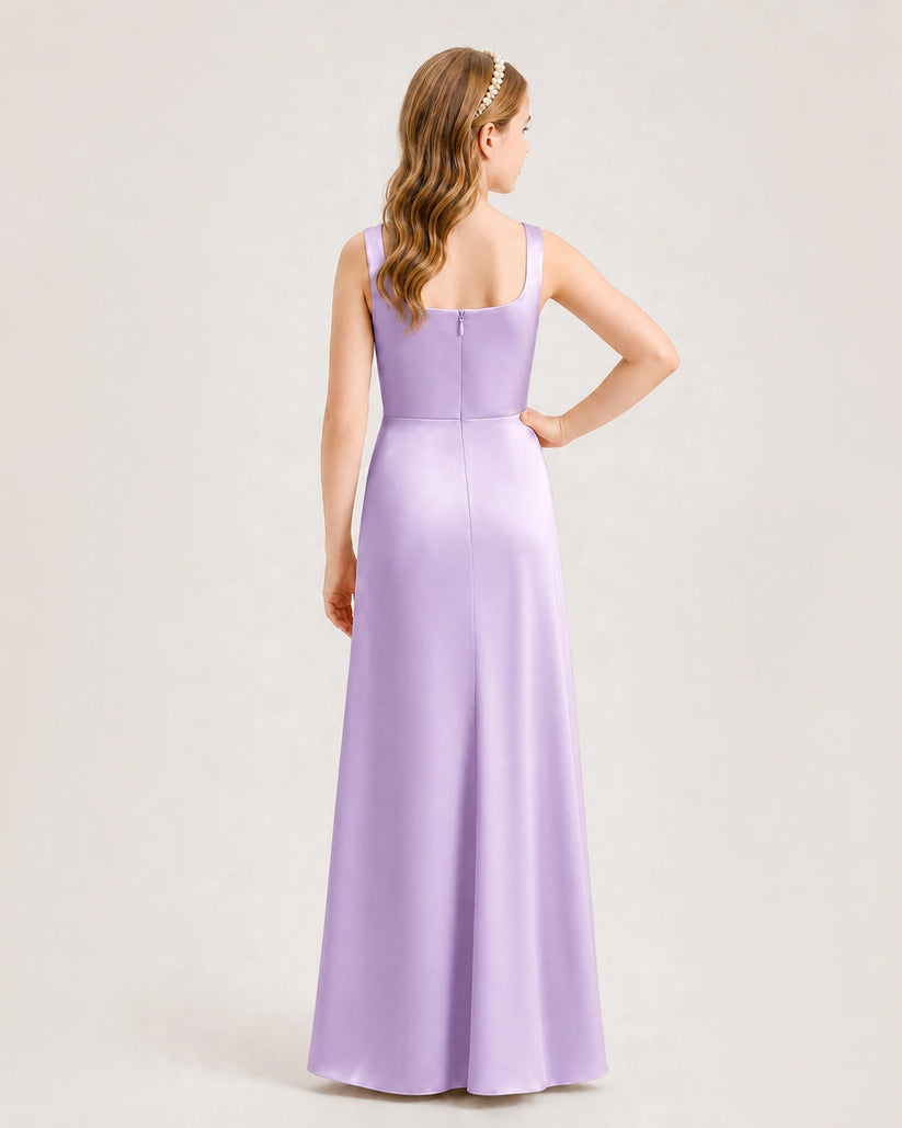 Lilac Satin A-line Junior Bridesmaid Dress Back View