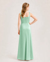 Mint Green Satin A-line Junior Bridesmaid Dress Back View