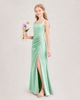 Mint Green Satin A-line Junior Bridesmaid Dress Front View