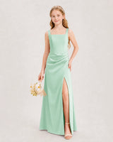 Mint Green Satin A-line Junior Bridesmaid Dress Front View