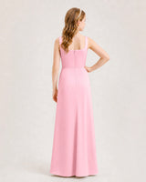 Pink Satin A-line Junior Bridesmaid Dress Back View