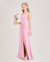 Pink Chiffon Sheath Junior Bridesmaid Dress Front View